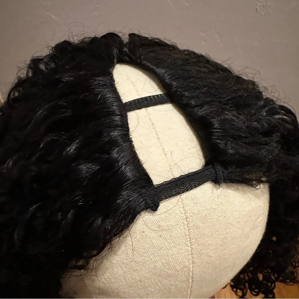 22” Nat Black Jerry Curly V Part Human Hair Wig‎ 150% Density glueless It#LG3